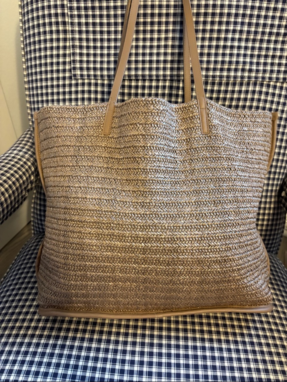 Vera Bradley Neutral Straw Tote with Navy, White & Yellow Fish - Picture 7 of 10